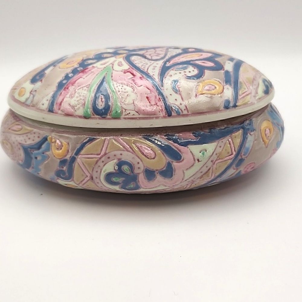 Vintage Hand Painted Oval Lidded Box